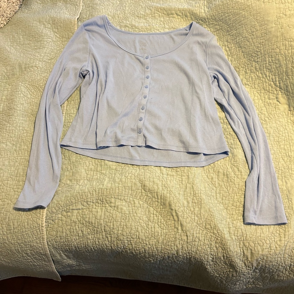 A New Day Women’s Long Sleeve Shirt With Buttons Periwinkle Blue Extra Large